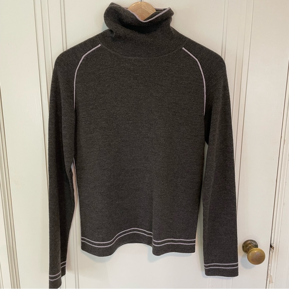 Patagonia Wool Turtleneck Sweater Contrast Trim Brown Purple Small